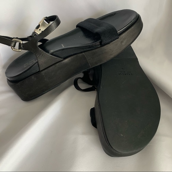 Prada Black Leather Flatform Sandals - Picture 6 of 10